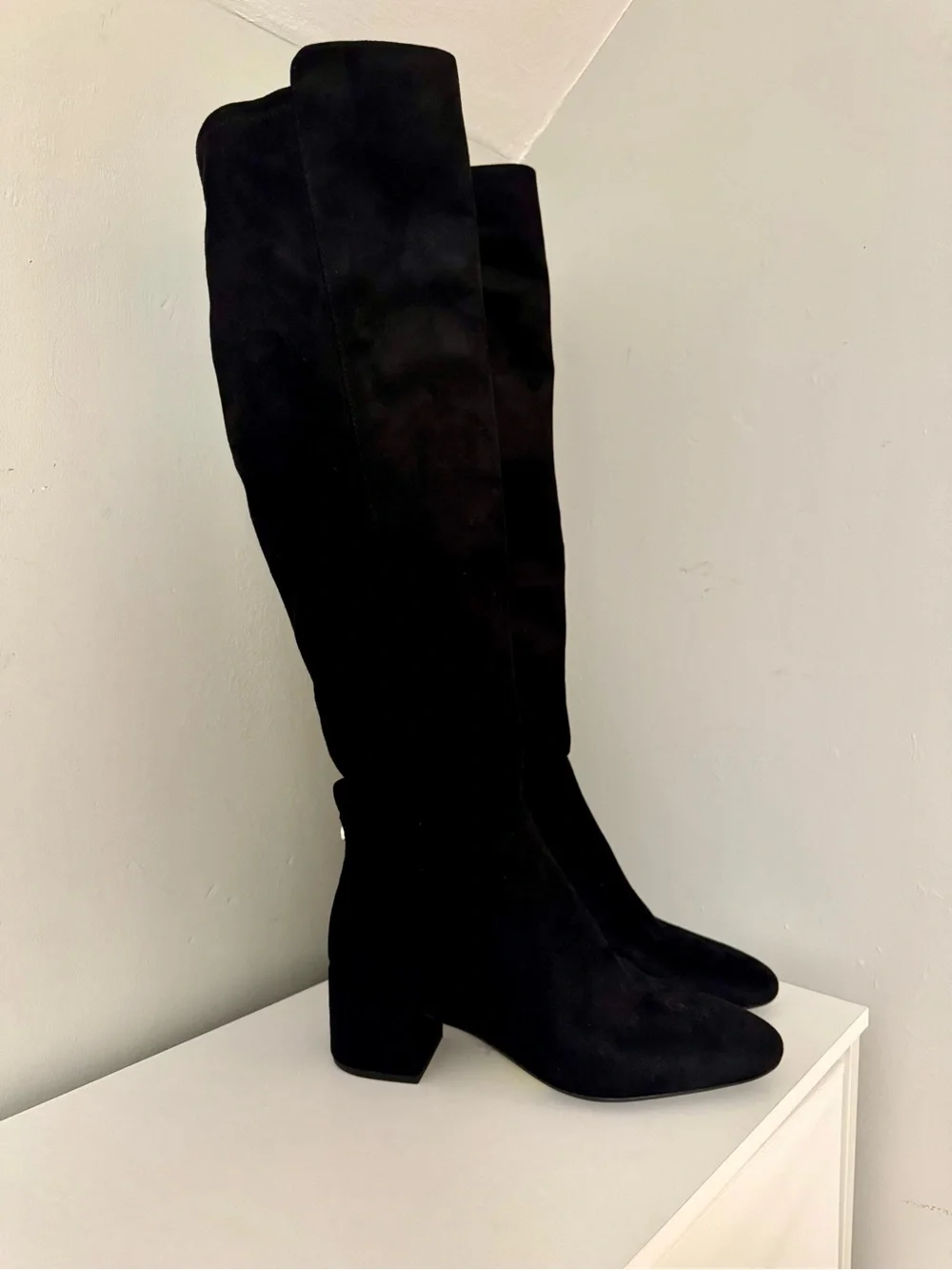 NWOT Michael Kors Braden Black Suede Knee High Block Heel Boots Sz 7